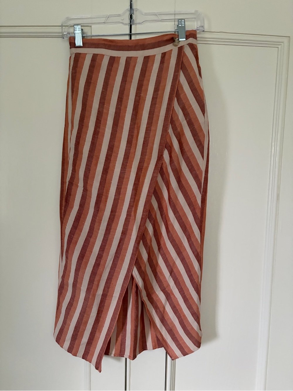 Madewell Rust and Cream Striped Midi Wrap Skirt